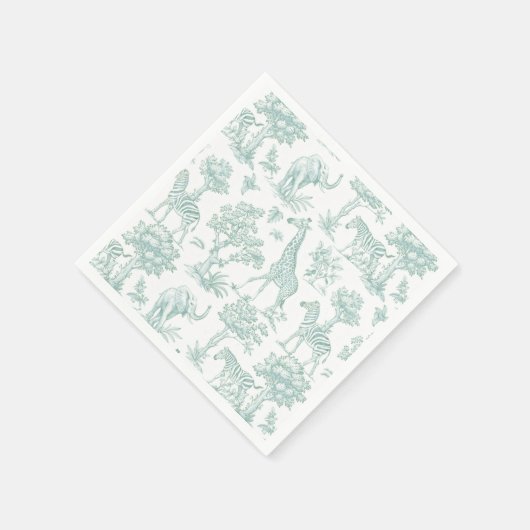 Serviette En Papier Toile de Jouy Safari animaux Sage Baby shower (Coin)