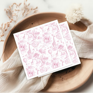 Serviette En Papier Toile de Jouy Safari Baby shower rose