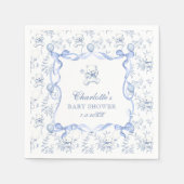 Serviette En Papier Toile De Jouy Teddy Bear Dusty Baby shower Bleu (Devant)