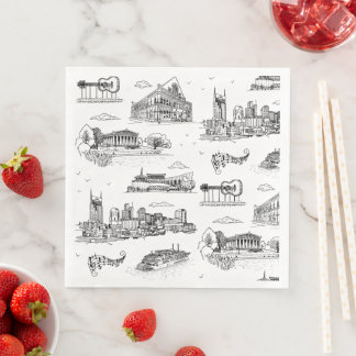 Serviette En Papier Toile de Nashville Noir et Blanc