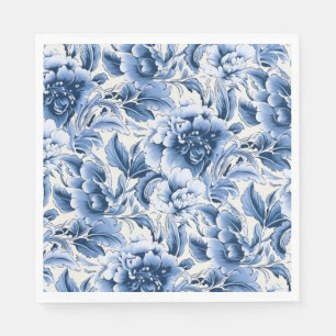 Serviette En Papier Toile française & toile de Jouy. Bleu.