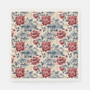 Serviette En Papier Toile française & Toile de Jouy roses bleues et ro