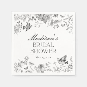 Serviette En Papier Toile Noire De Jouy Vintage Fête des mariées Flora