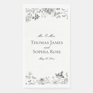 Serviette En Papier Toile Noire De Jouy Vintage Mariage Floral