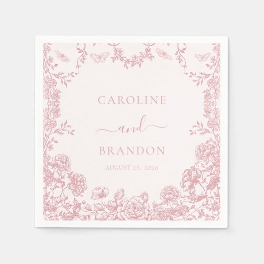 Serviette En Papier Toile rose Floral Chinoiserie Mariage Napkins (Devant)