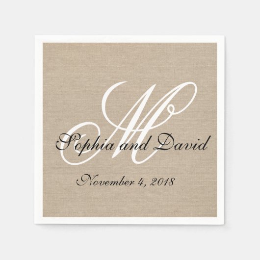 Serviette En Papier Toile Rustique en toile Mariage Monogram Napkins (Devant)