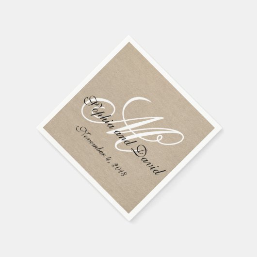 Serviette En Papier Toile Rustique en toile Mariage Monogram Napkins (Coin)