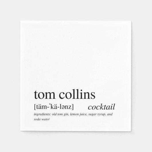 Serviette En Papier Tom Collins Citation Moderne Typographie Noire Coc (Devant)