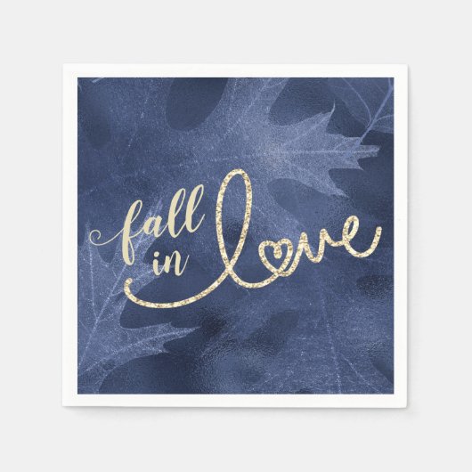 Serviette En Papier Tomber amoureux de l'automne | Marine bleu et or (Devant)