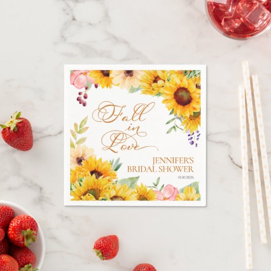 Serviette En Papier Tomber dans l'amour | Fête des mariées tournesol (En situation)