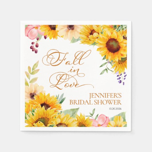 Serviette En Papier Tomber dans l'amour | Fête des mariées tournesol (Devant)