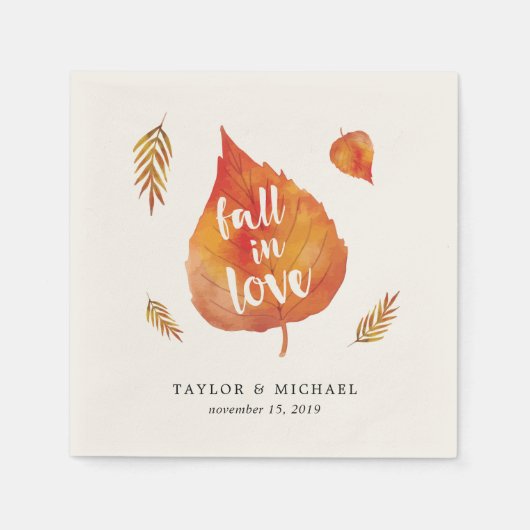 Serviette En Papier Tomber dans l'amour | Mariage Feuilles d'automne (Devant)