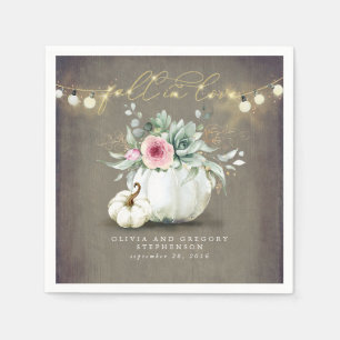 Serviette En Papier Tombez amoureux Citrouilles Florales Roses Élégant