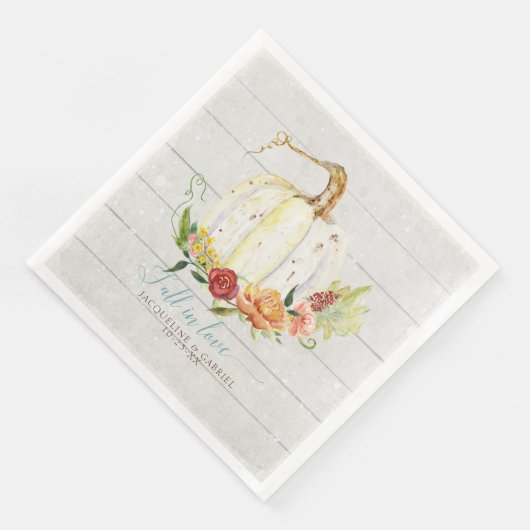 Serviette En Papier Tombez amoureux Élégant Rustique Citrouille Fleuri (Coin)