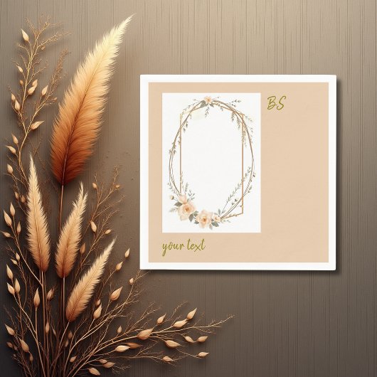 Serviette En Papier tonalité pêche douce rustique minimum monogramme f
