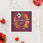 Serviette En Papier Tonalité Terre Bourgogne Fleurs d'automne 60e anni (En situation)