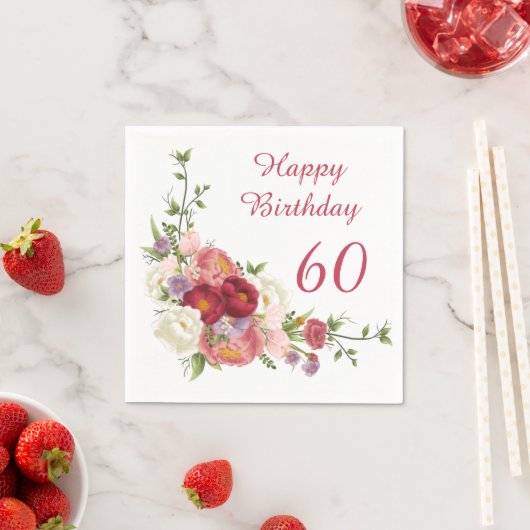 Serviette En Papier Tons de rose blanc Peony Flower Joyeux anniversair (En situation)