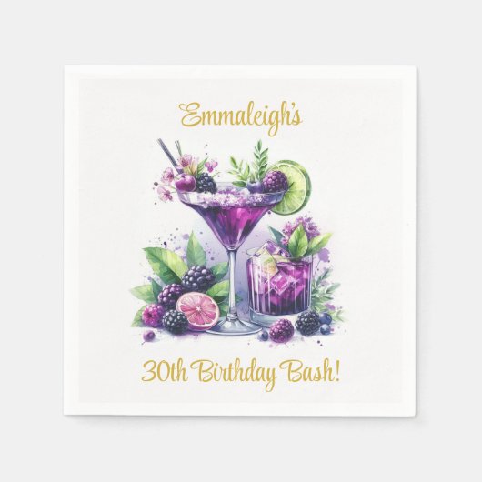 Serviette En Papier Tons de violet : Un Bassin d'Anniversaire Bleu-Vio (Devant)