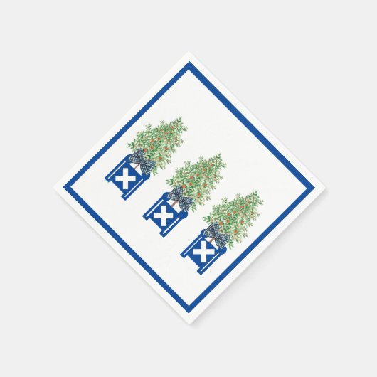 Serviette En Papier Topiaire d'Orange Chinoiserie Bleue  (Coin)