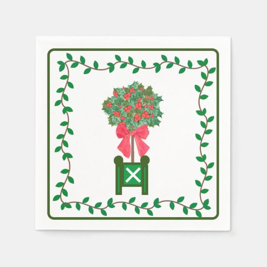 Serviette En Papier Topiaires de Noël Holly Berry arbre Topiary (Devant)