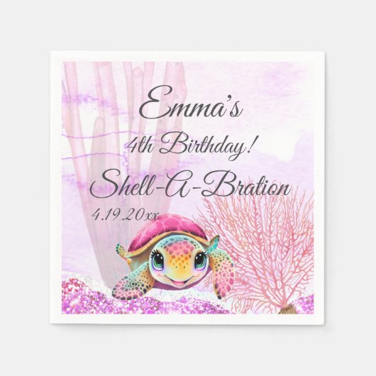 Serviette En Papier Tortue 4e anniversaire, sous la mer (Devant)
