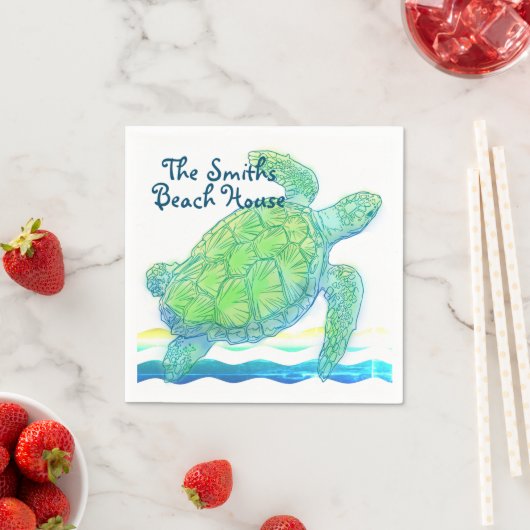Serviette En Papier Tortue bleue et verte (En situation)