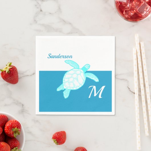 Serviette En Papier Tortue côtière bleu Turquoise blanc (En situation)