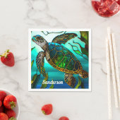 Serviette En Papier Tortue côtière Tropical Turquoise Bleu Vert (En situation)