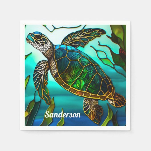 Serviette En Papier Tortue côtière Tropical Turquoise Bleu Vert (Devant)