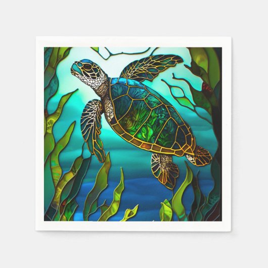 Serviette En Papier Tortue côtière Tropical Turquoise Bleu Vert (Devant)