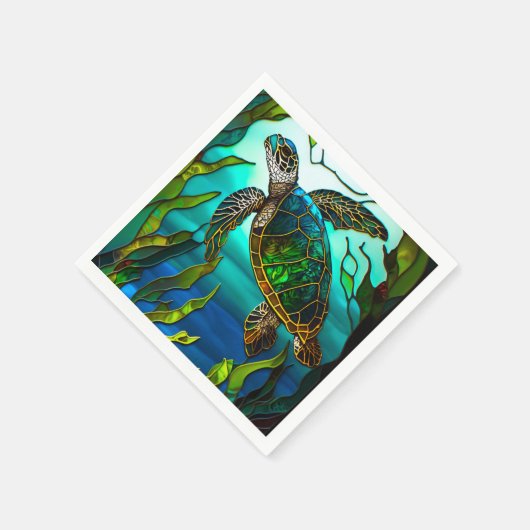 Serviette En Papier Tortue côtière Tropical Turquoise Bleu Vert (Coin)