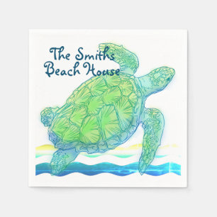 Serviette En Papier Tortue de mer bleue et verte