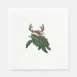 Serviette En Papier Tortue de mer de Noël Renne Gravure vintage De