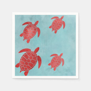 Serviette En Papier Tortue de mer de vert rouge et bleu