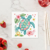 Serviette En Papier Tortue de mer et fleurs tropicales (En situation)