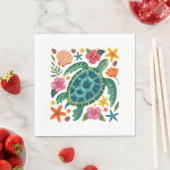 Serviette En Papier Tortue de mer florale Boho (En situation)