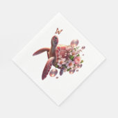 Serviette En Papier Tortue de mer Florale Boho, Fleur rose (Coin)
