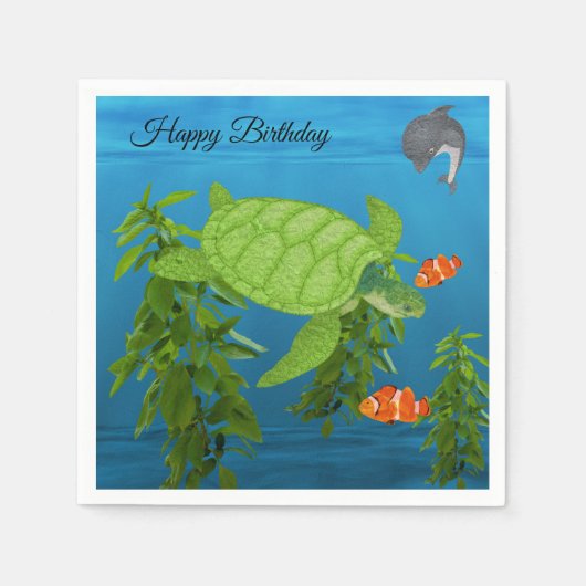 Serviette En Papier Tortue de mer, sous l'océan (Devant)