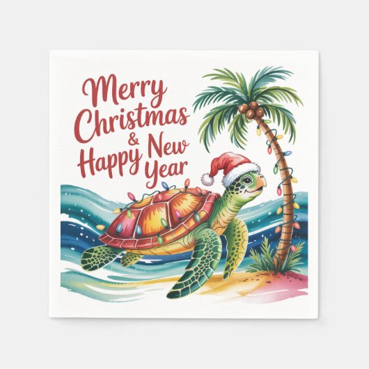 Serviette En Papier Tortue de Noël au paradis (Devant)
