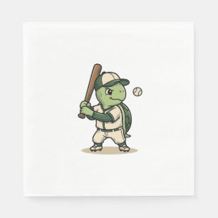 Serviette En Papier Tortue Mignonne Batteur de Baseball Art Vectoriel