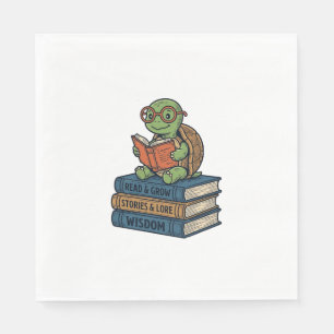 Serviette En Papier Tortue mignonne lisant sur des livres Vintage Vect