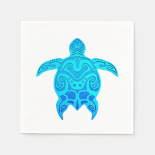 Serviette En Papier Tortue tribale bleue