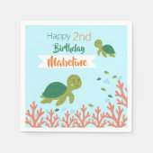 Serviette En Papier Tortue verte Océan bleu Joyeux anniversaire (Devant)
