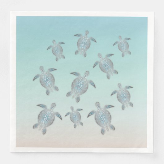 Serviette En Papier Tortues Argentées Style Plage (Devant)