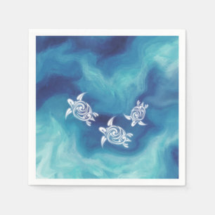 Serviette En Papier Tortues blanches dans l'océan bleu