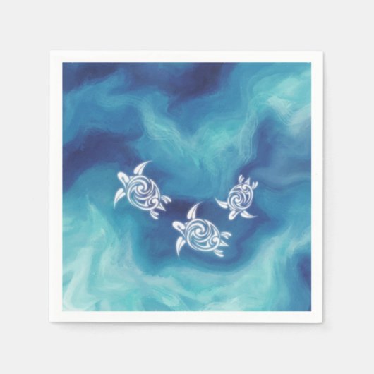 Serviette En Papier Tortues blanches dans l'océan bleu (Devant)