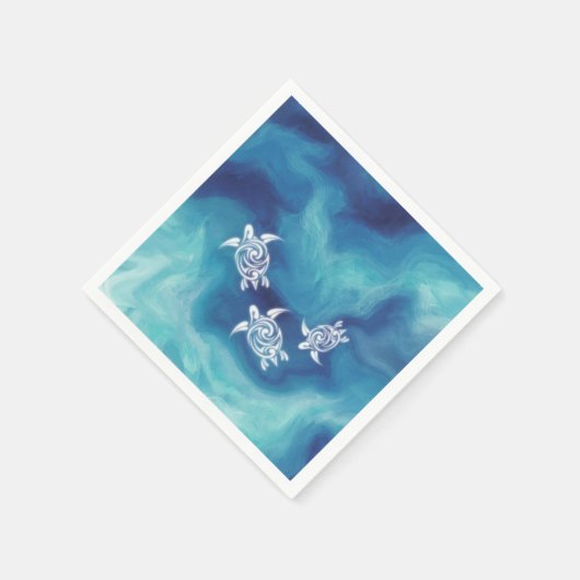 Serviette En Papier Tortues blanches dans l'océan bleu (Coin)