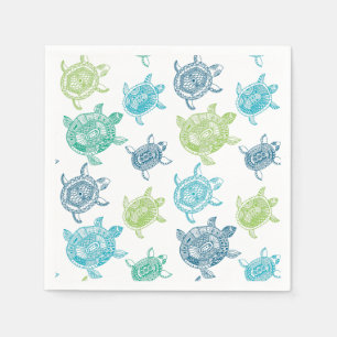 Serviette En Papier Tortues bleues et vertes