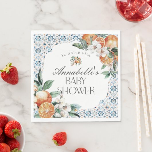 Serviette En Papier Toscane Carrelage Citrus Italie Baby shower Table  (En situation)