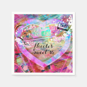 Serviette En Papier Totalement années 80 Fête Coeur Amusant Lumineux P